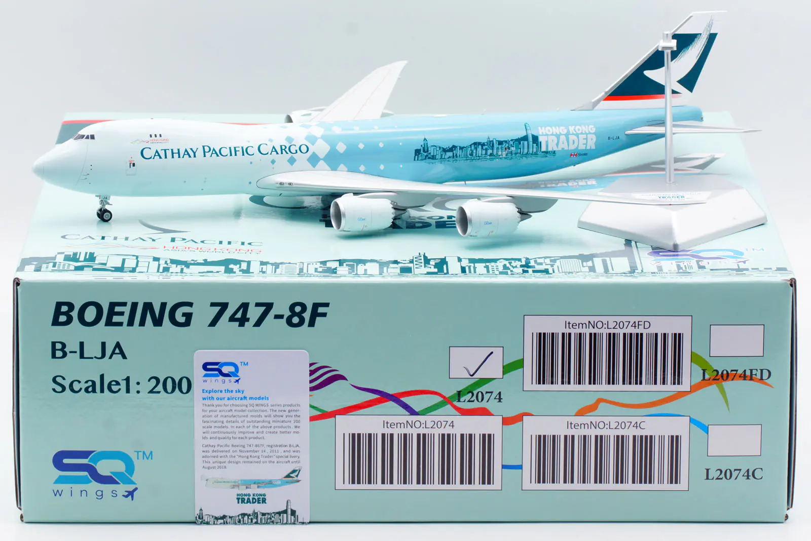 Collectible Diecast Aircraft Model Boeing B747-8F L2074 SQ Wings 1:200 Cathay Pacific Cargo Reg: B-LJA