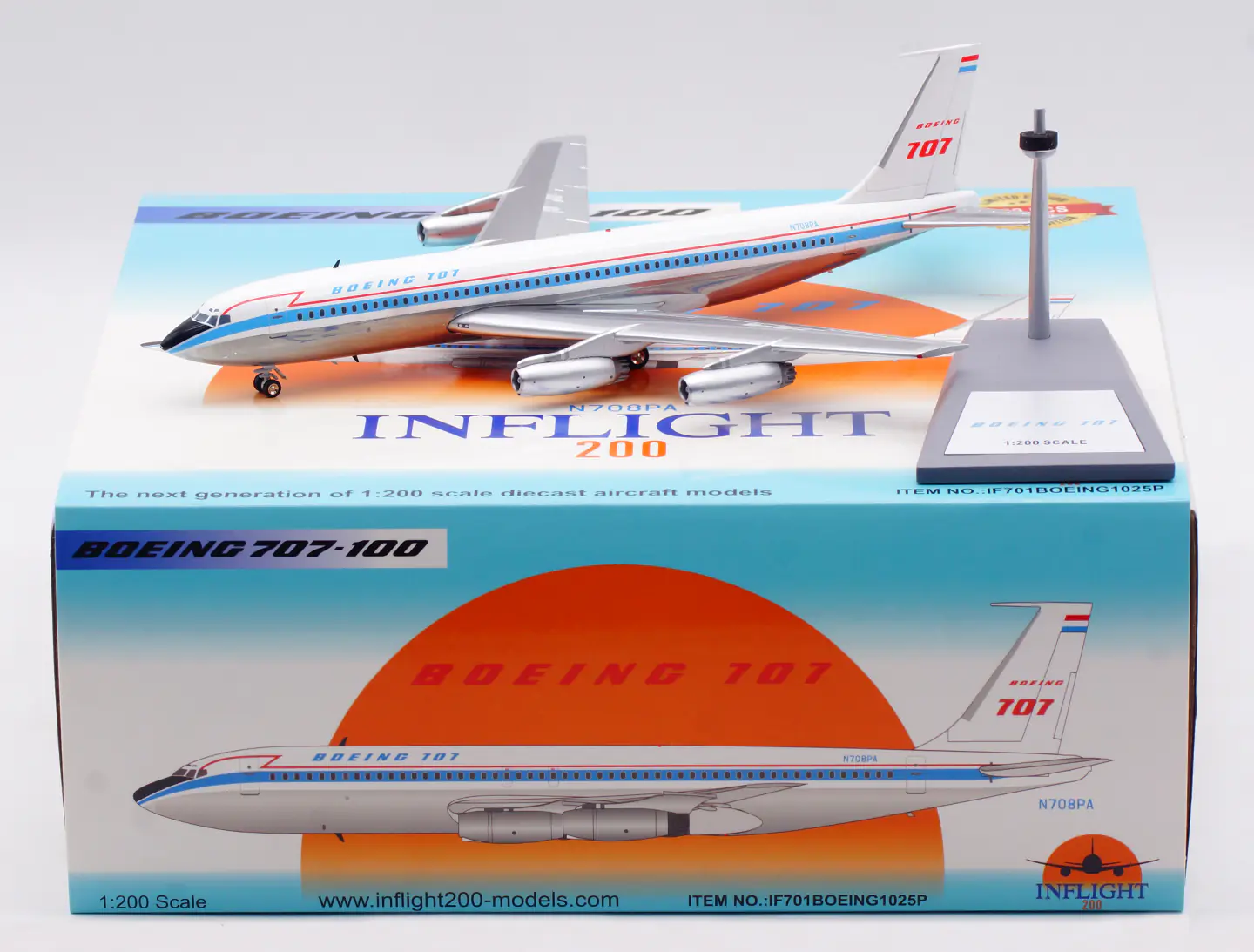 Collectible Diecast Aircraft Model Boeing B707-100 IF701BOEING1025P INFLIGHT 1:200 Polished "House Color" Reg: N708PA