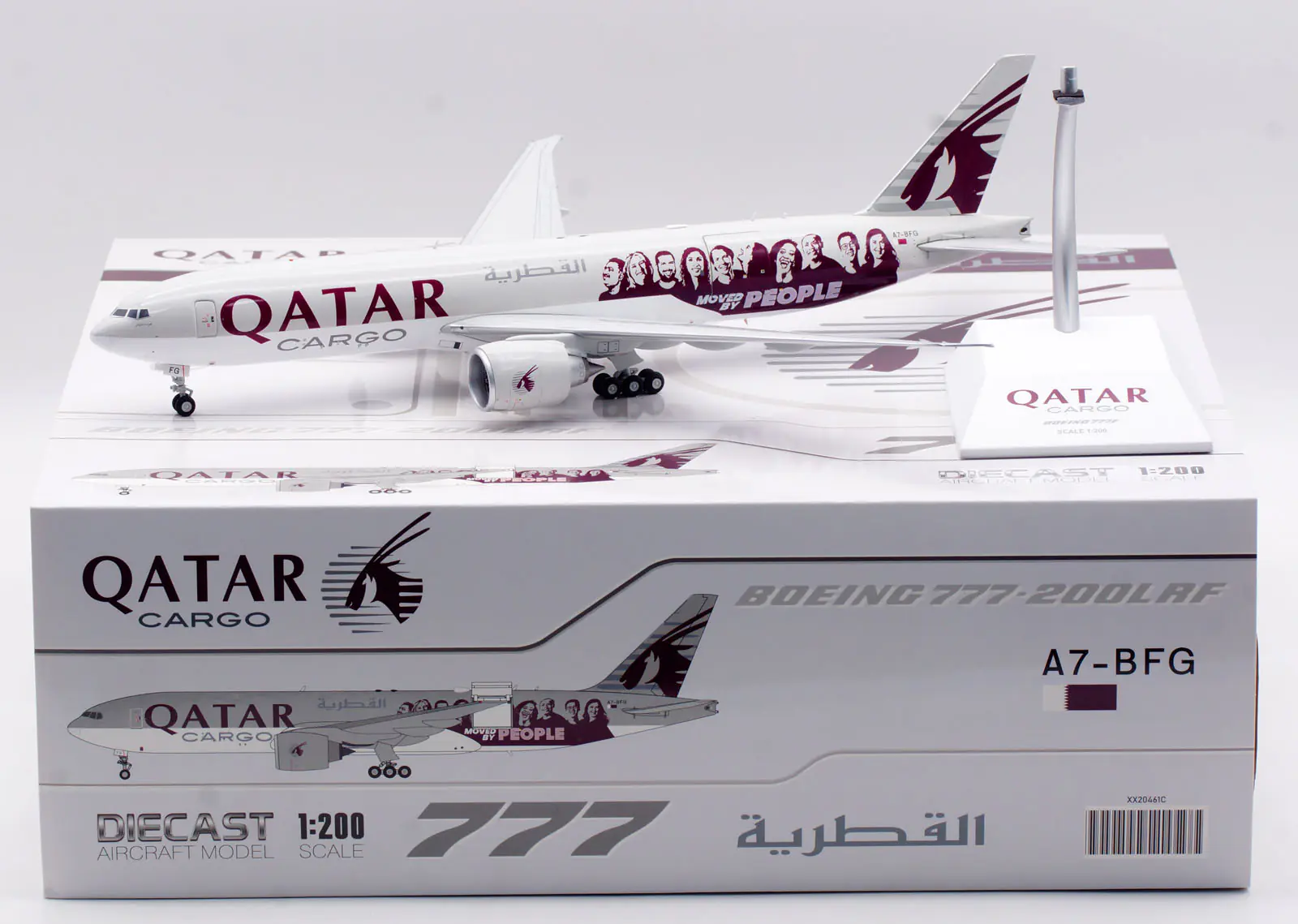Collectible Diecast Aircraft Model Boeing B777F XX20461C JC Wings 1:200 Qatar Airways Cargo Reg: A7-BFG 'Interactive Series'