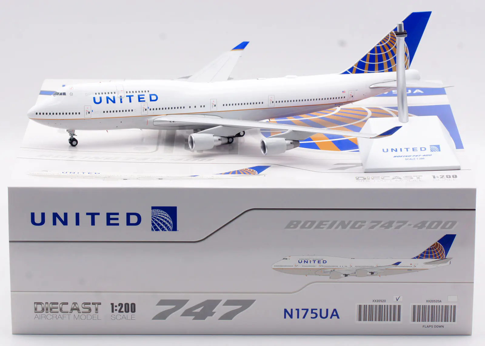 Collectible Diecast Aircraft Model Boeing B747-400 XX20520 JC Wings 1:200 United Airlines Reg: N175UA
