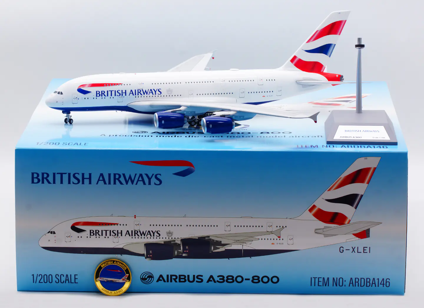 Collectible Diecast Aircraft Model Airbus A380-800 ARDBA146 ARD 1:200 BRITISH AIRWAYS Reg: G-XLEI