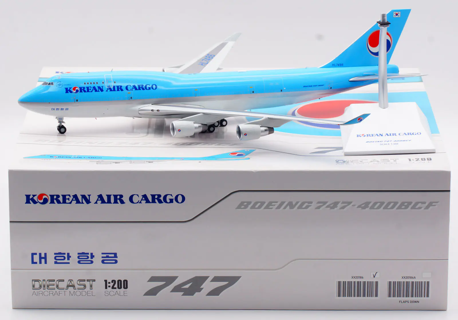 Collectible Diecast Aircraft Model Boeing B747-400BCF XX20186 JC Wings 1:200 Korean Air Cargo Reg: HL7486
