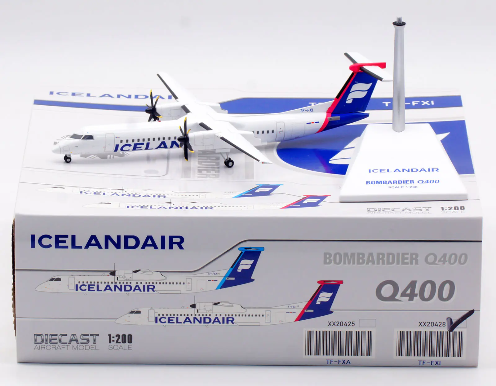 Collectible Diecast Aircraft Model Bombardier Dash 8-Q400 XX20428 JC Wings 1:200 Icelandair  Reg: TF-FXI