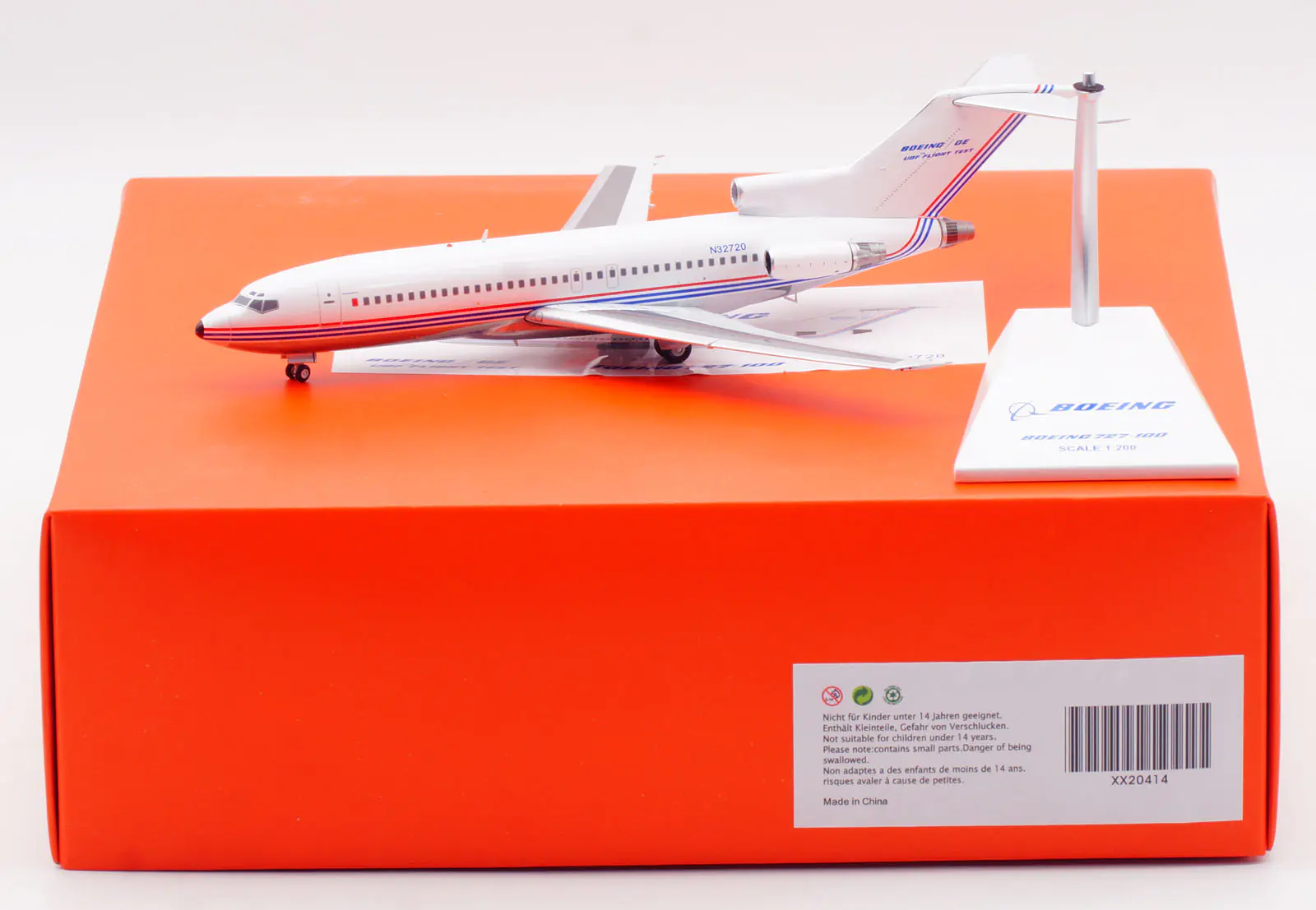 Collectible Diecast Aircraft Model Boeing B727-100 XX20414 JC Wings 1:200 "Flight Test Fantasy" Reg: N32720