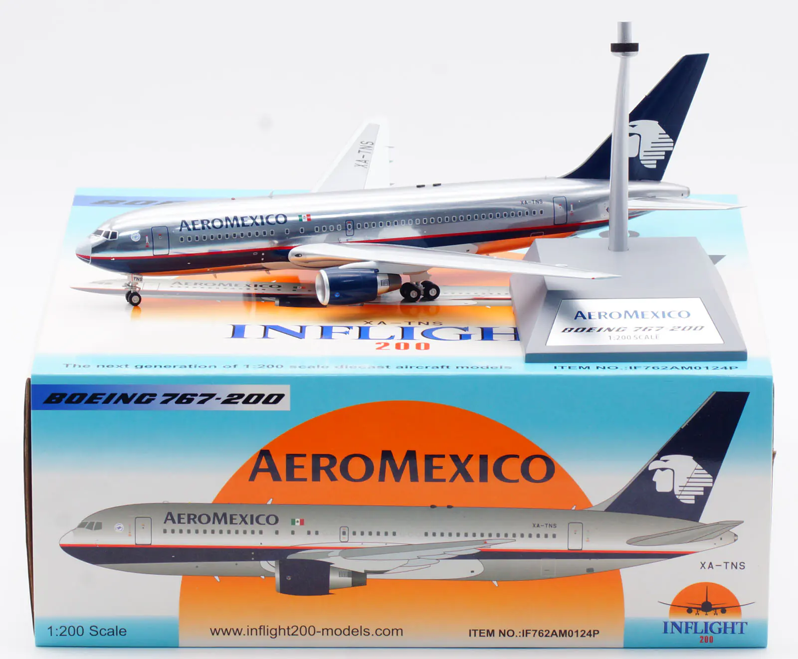 Collectible Diecast Aircraft Model Boeing B767-200ER IF762AM0124P INFLIGHT 1:200 Aeromexico Reg: XA-TNS