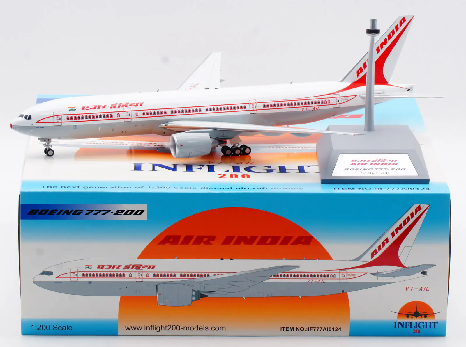 Collectible Diecast Aircraft Model Boeing B777-200 IF777AI0124 INFLIGHT 1:200 AIR INDIA Reg: VT-AIL
