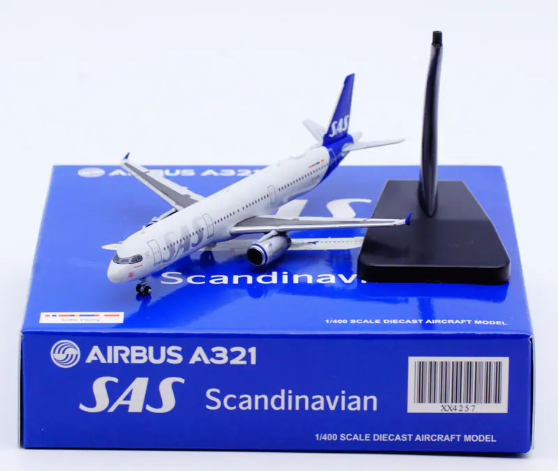 Collectible Diecast Aircraft Model Airbus A321 XX4257 JC Wings 1:400 Scandinavian Airlines SAS Reg: OY-KBH