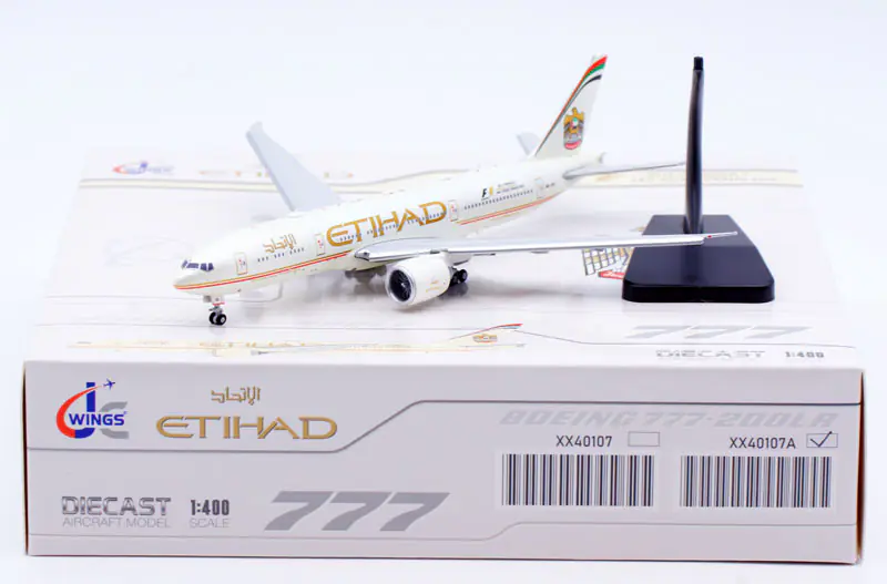Collectible Diecast Aircraft Model Boeing B777-200LR XX40107A JC Wings 1:400 Etihad Airways Reg: A6-LRD Flaps Down