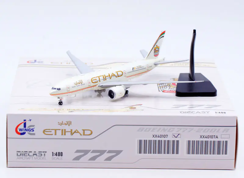 Collectible Diecast Aircraft Model Boeing B777-200LR XX40107 JC Wings 1:400 Etihad Airways Reg: A6-LRD