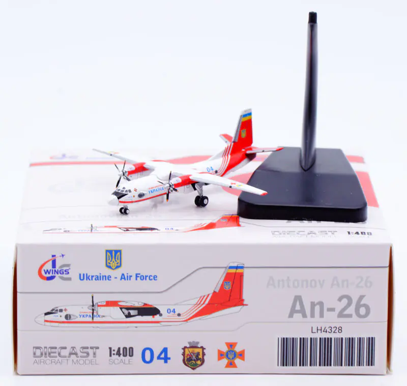 Collectible Diecast Aircraft Model Antonov An-26 LH4328 JC Wings 1:400 Ukraine Air Force Reg: 04