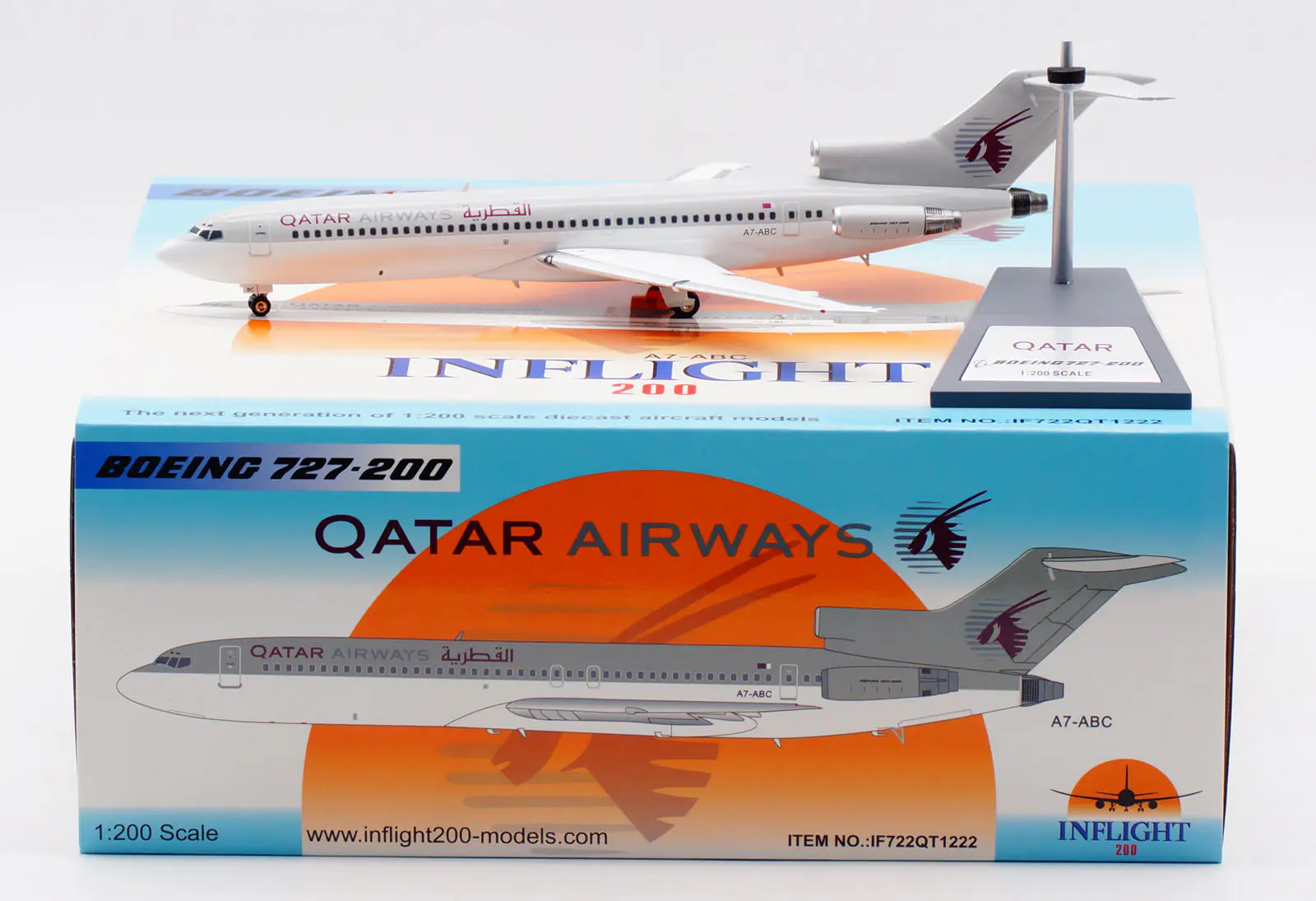 Collectible Diecast Aircraft Model Boeing B727-200 IF722QT1222 INFLIGHT 1:200 QATAR AIRWAYS Reg: A7-ABC