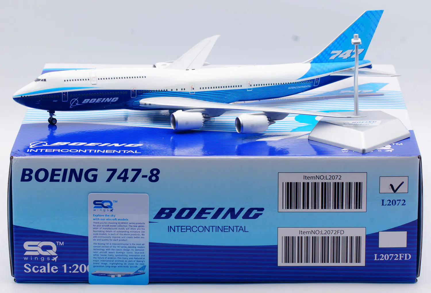 Collectible Diecast Aircraft Model Boeing B747-8 L2072 SQ Wings 1:200 'House Color'