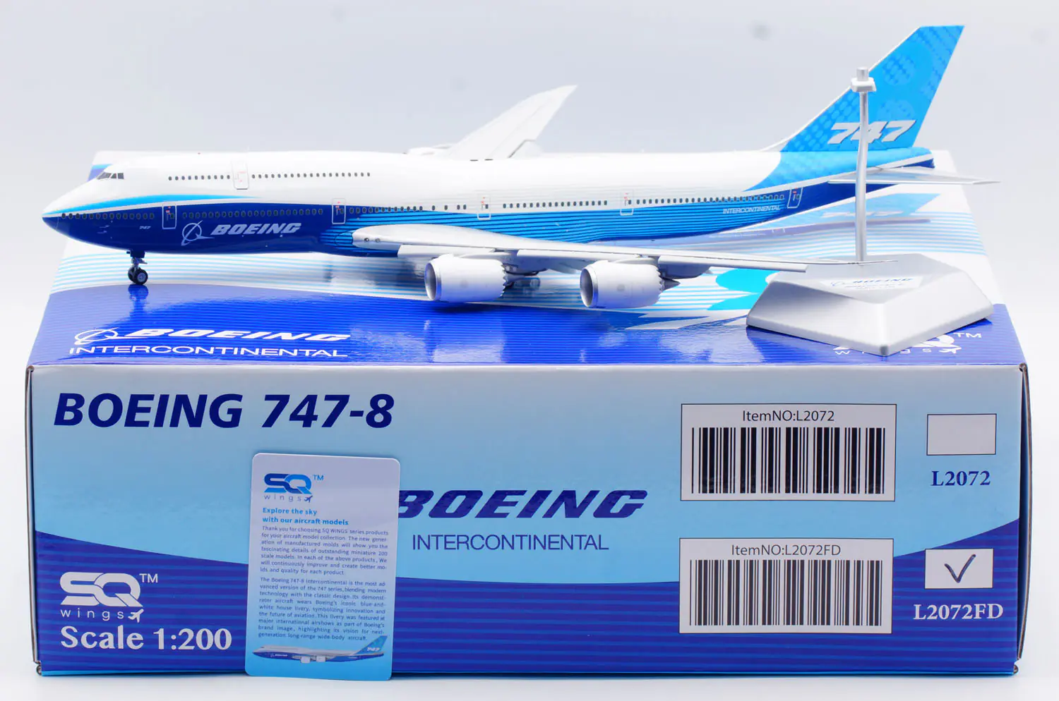 Collectible Diecast Aircraft Model Boeing B747-8 L2072FD SQ Wings 1:200 'House Color' Flaps Down