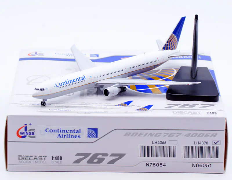 Collectible Diecast Aircraft Model Boeing B767-400ER LH4370 JC Wings 1:400 Continental Airlines Reg: N66051
