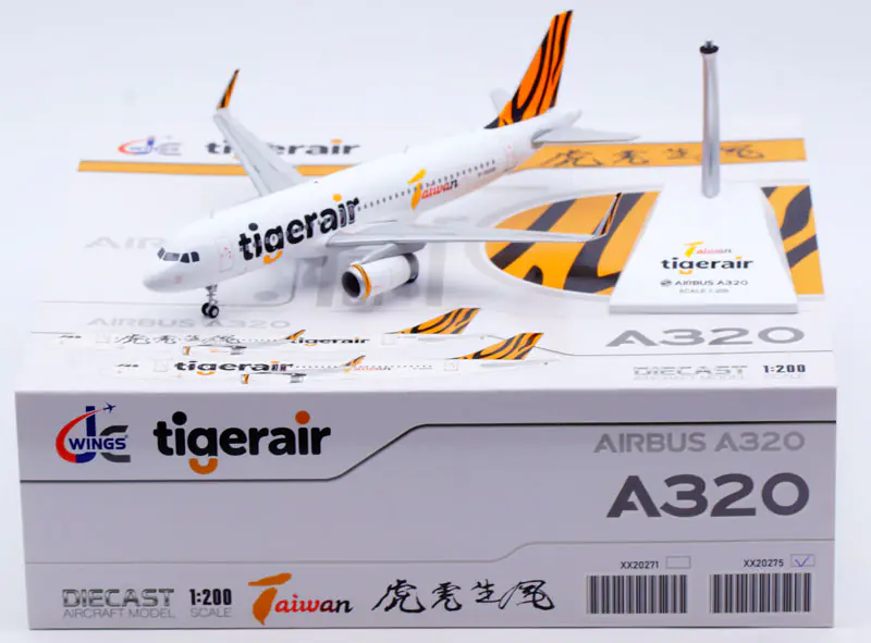 Collectible Diecast Aircraft Model Airbus A320 XX20275 JC Wings 1:200 Tigerair Taiwan Reg: B-50018