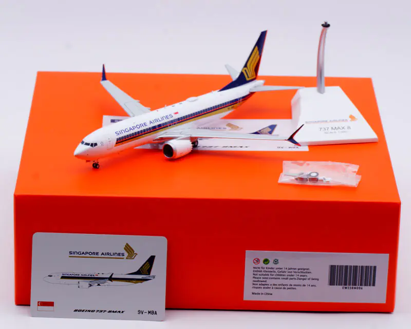 Collectible Diecast Aircraft Model Boeing B737 MAX 8 EW238M006 JC Wings 1:200 Singapore Airlines Reg: 9V-MBA