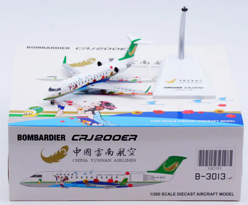 Collectible Diecast Aircraft Model Bombardier CRJ200ER LH2183 JC Wings 1:200 CHINA YUNNAN AIRLINES Reg: B-3013
