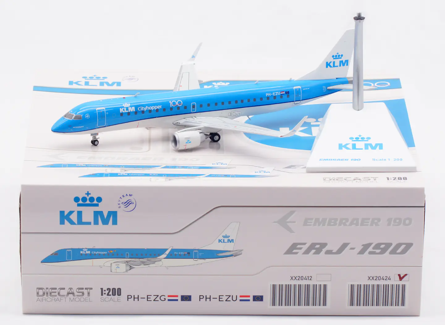 Collectible Diecast Aircraft Model EMBRAER ERJ-190STD XX20424 JC Wings 1:200 KLM Cityhopper Reg: PH-EZU