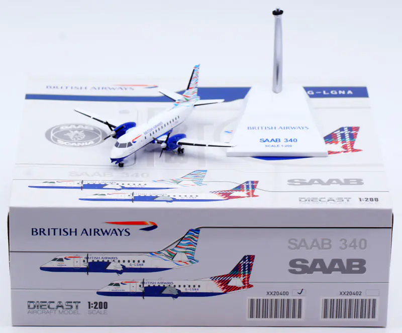 Collectible Diecast Aircraft Model Saab 340 XX20400 JC Wings 1:200 British Airways Reg: G-LGNB