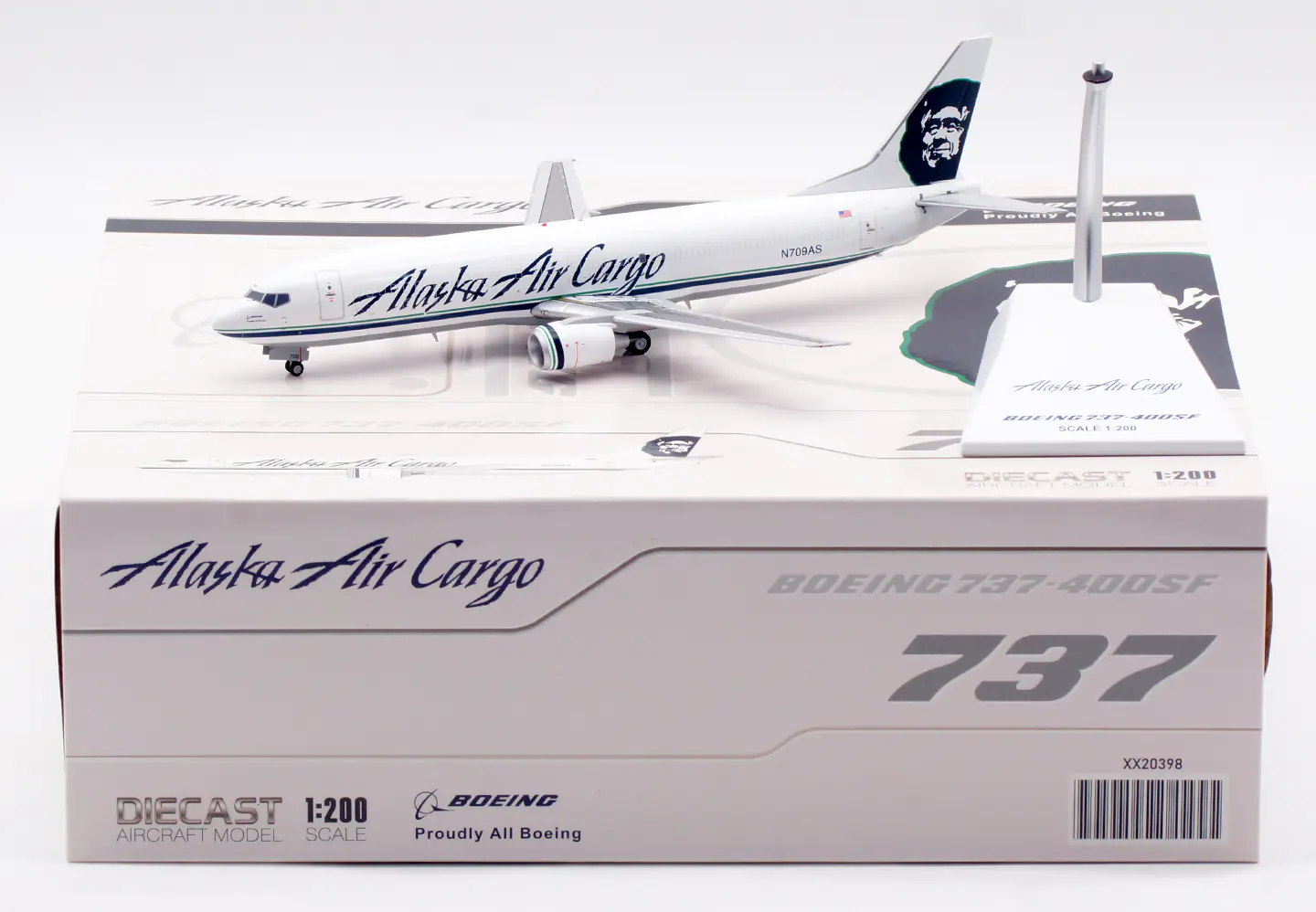 Collectible Diecast Aircraft Model Boeing B737-400(SF) XX20398 JC Wings 1:200 Alaska Air Cargo Reg: N709AS