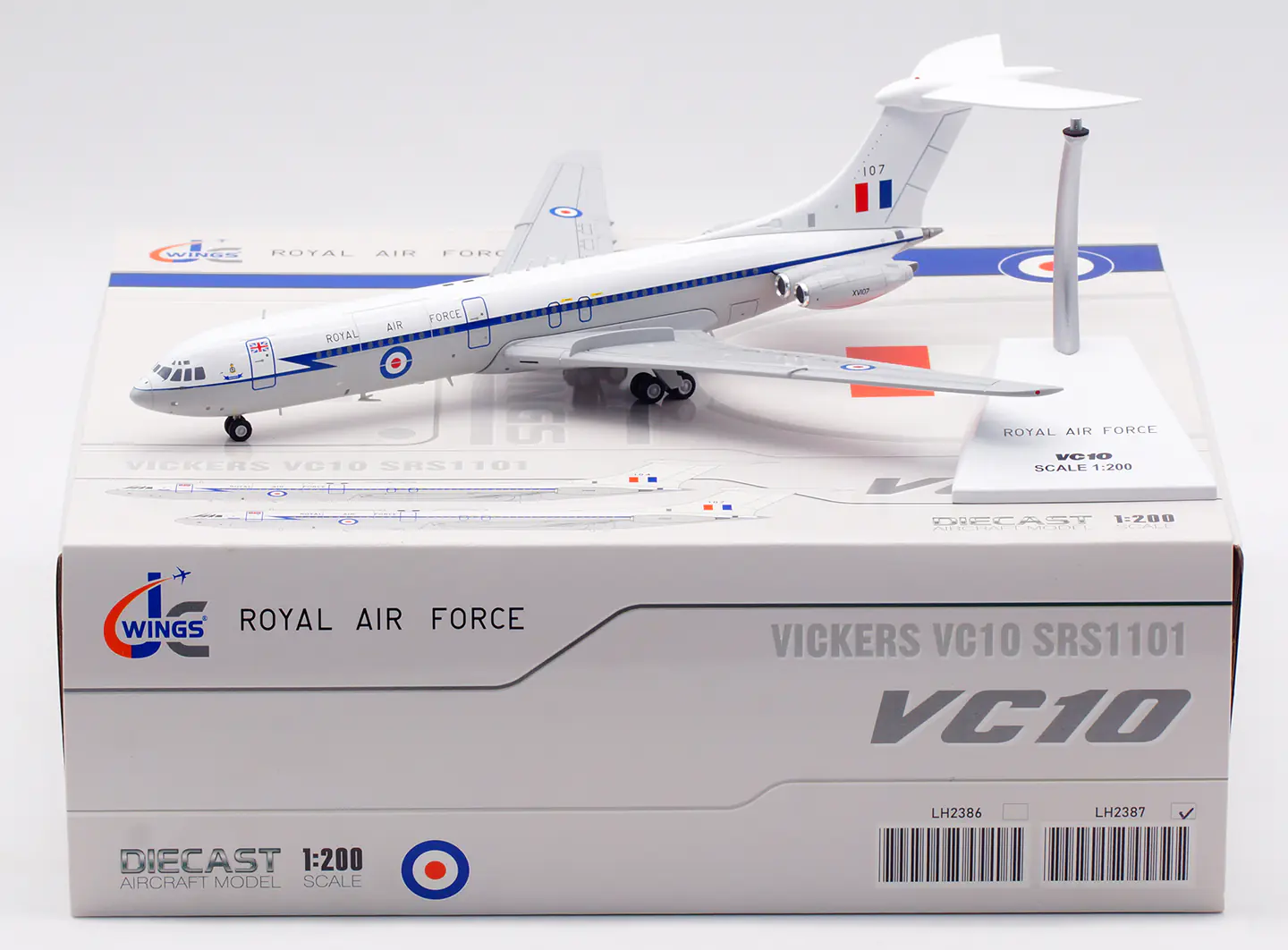 Collectible Diecast Aircraft Model Vickers VC10 Srs1103 LH2387 JC Wings 1:200 Royal Air Force Reg: XV107