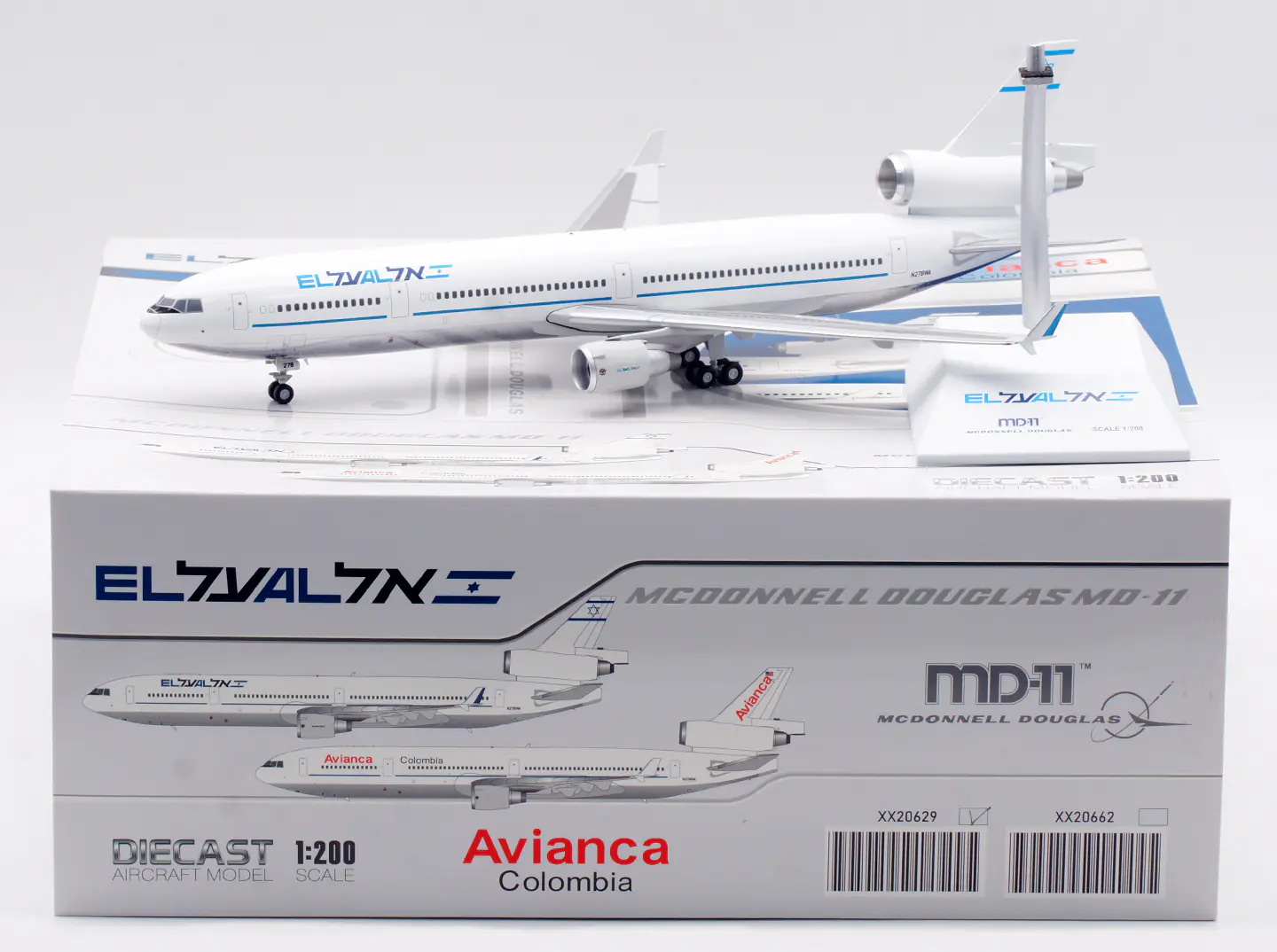 Collectible Diecast Aircraft Model MCDONNELL Douglas MD-11 [Polished]  XX20629 JC Wings 1:200 El Al Airlines Reg: N278WA