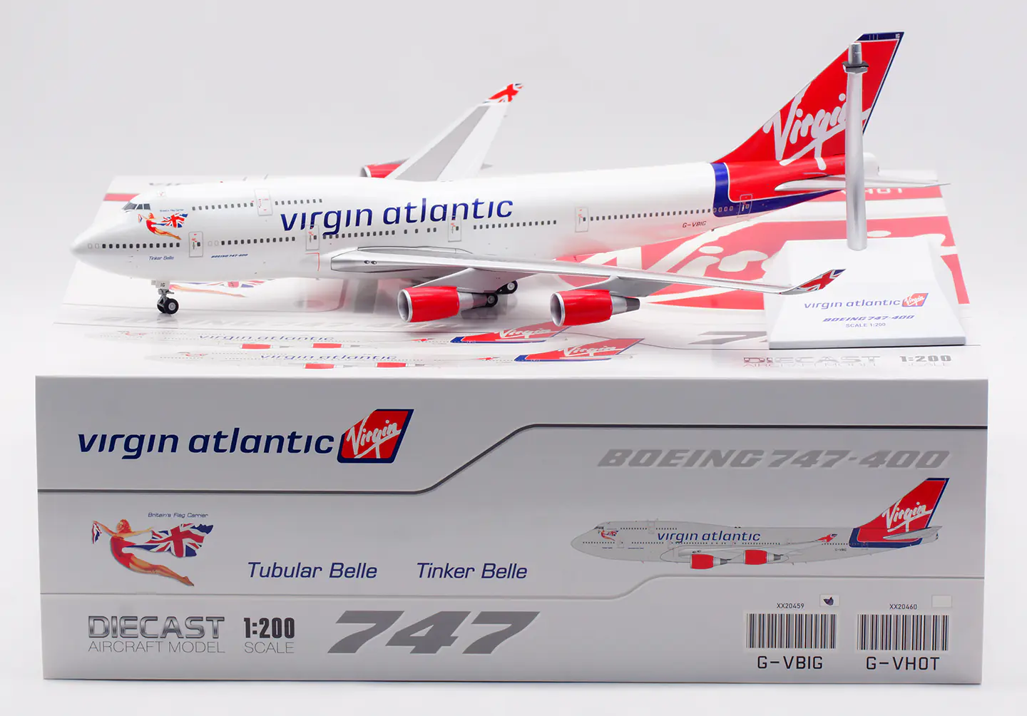 Collectible Diecast Aircraft Model Boeing B747-400 XX20459 JC Wings 1:200 Virgin Atlantic Reg: G-VBIG