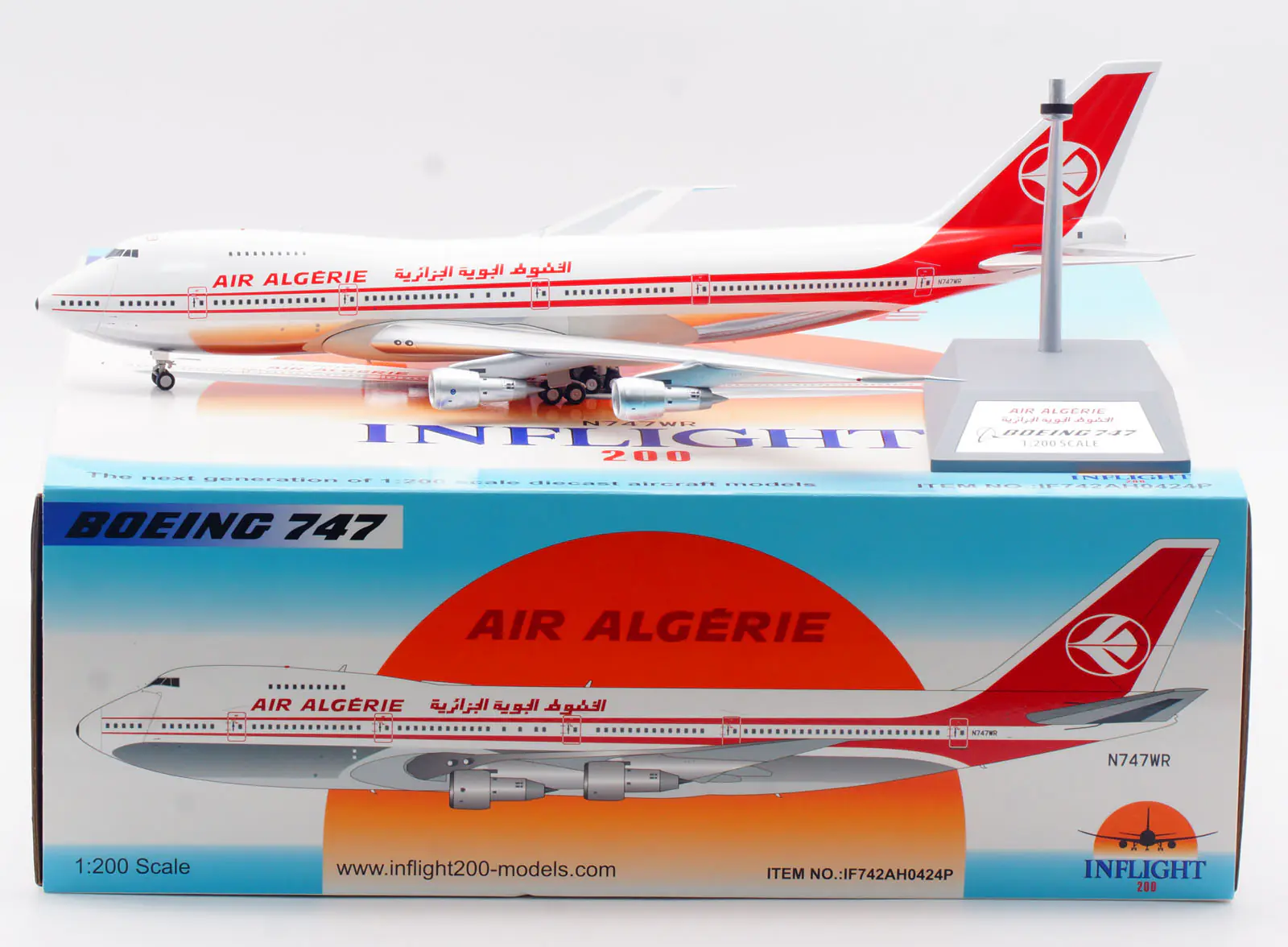 Collectible Diecast Aircraft Model Boeing B747-200 IF742AH0424P INFLIGHT 1:200 Air Algerie Reg: N747WR