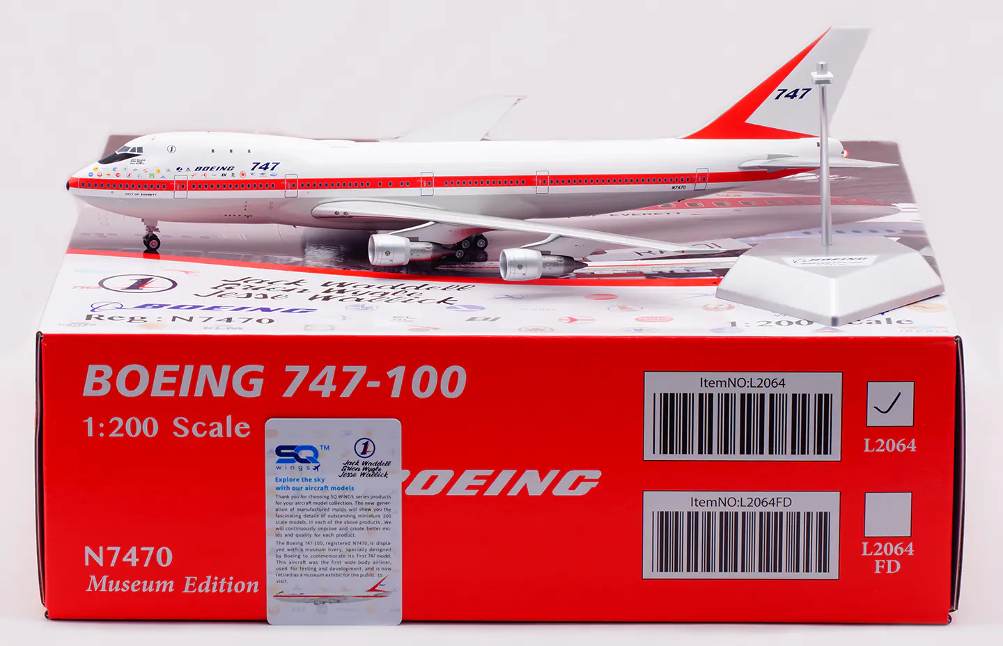 Collectible Diecast Aircraft Model Boeing B747-100 L2064 SQ Wings 1:200 "Museum Livery" "House Color" Reg: N7470