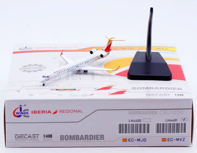 Collectible Diecast Aircraft Model Bombardier CRJ-1000 LH4401 JC Wings 1:400 Iberia Regional Reg: EC-MVZ