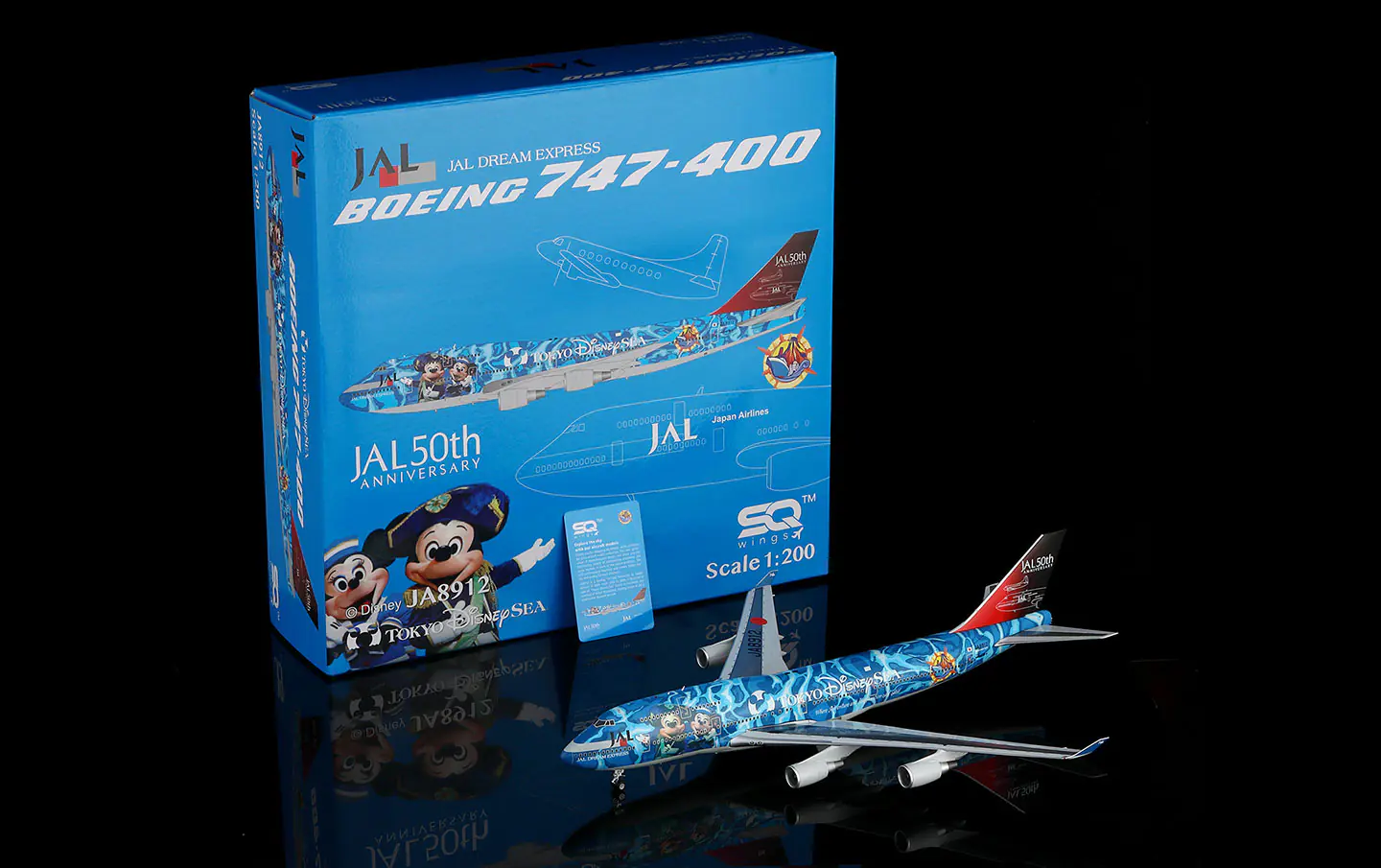 Collectible Diecast Aircraft Model Boeing B747-400 L2061 SQ Wings 1:200 JAL Japan Airlines "50th" Reg: JA8912