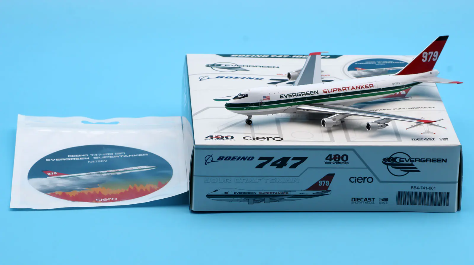 Collectible Diecast Aircraft Model Boeing B747-100 BB4-741-001 JC Wings 1:400 EVERGREEN SUPERTANKER Reg: N479EV