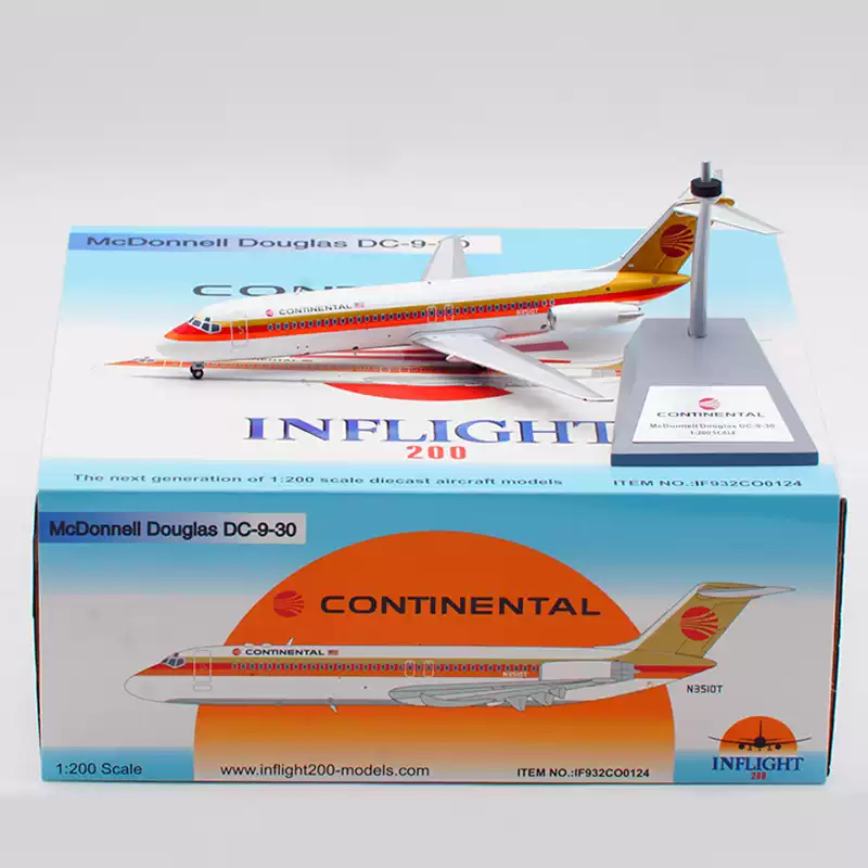 Collectible Diecast Aircraft Model McDonnell Douglas DC-9-30 IF932CO0124 INFLIGHT 1:200 CONTINENTAL Reg: N3510T