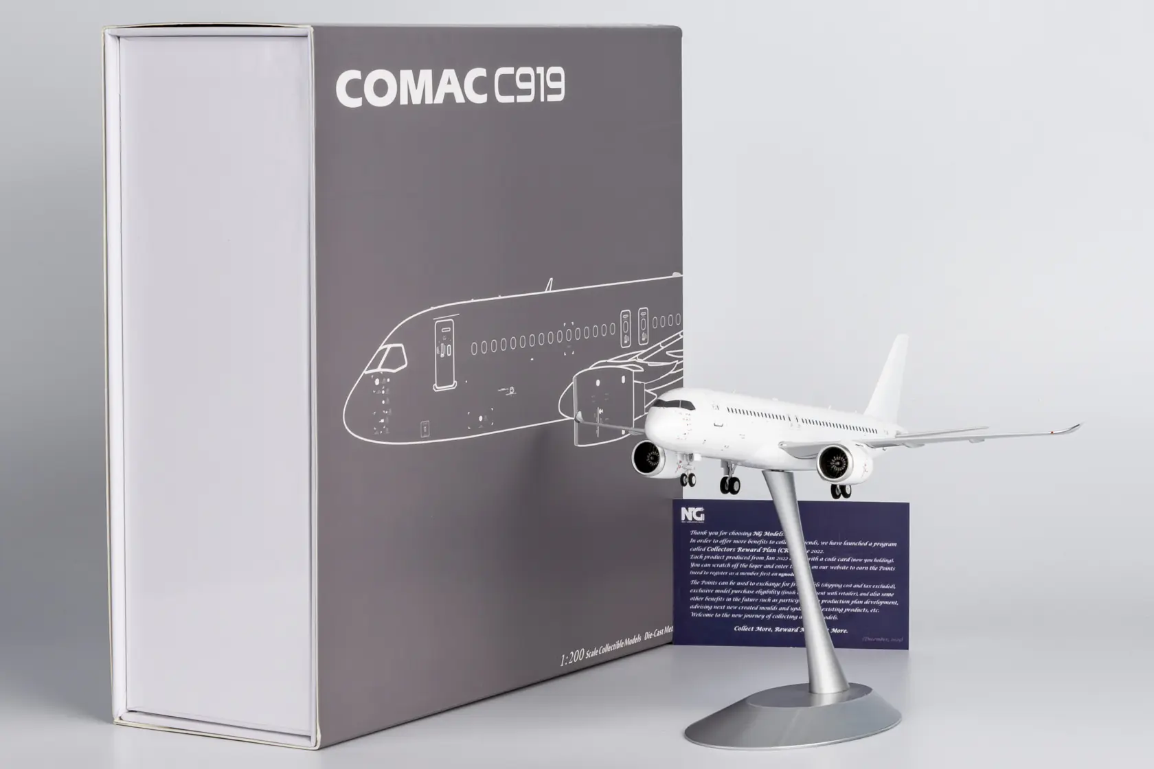 Collectible Diecast Aircraft Model COMAC C919 99000 NG Models 1:200 'Blank Model' With Stand