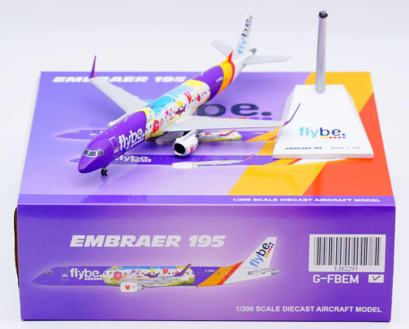 Collectible Diecast Aircraft Model Embraer 195LR LH2293 JC Wings 1:200 Flybe Airlines "Kids & Teens" Reg: G-FBEM