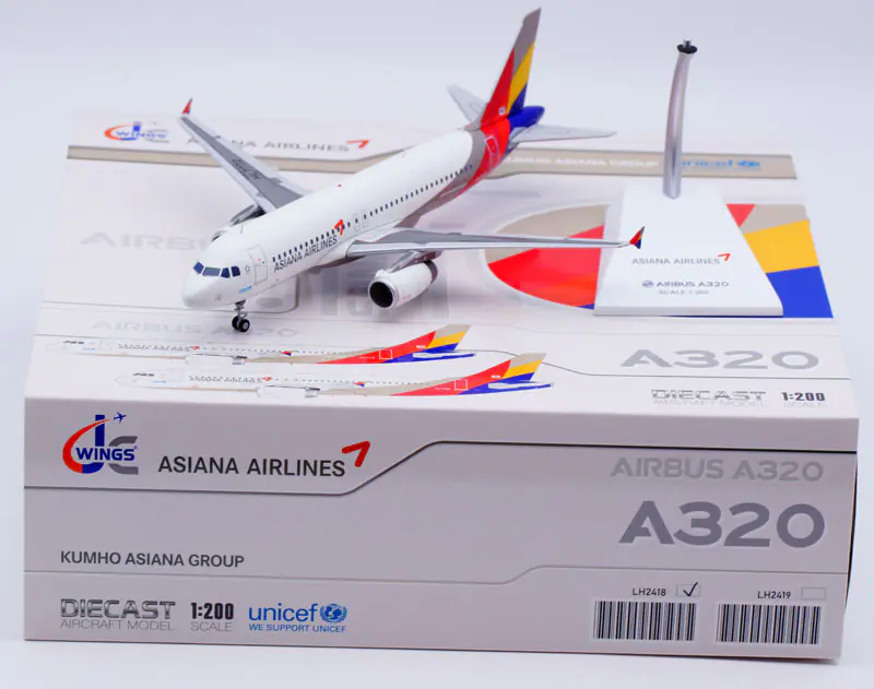 Collectible Diecast Aircraft Model Airbus A320 LH2418 JC Wings 1:200 Asiana Airlines Reg: HL7772
