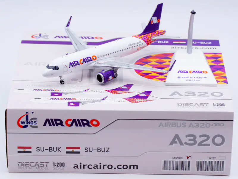 Collectible Diecast Aircraft Model Airbus A320neo LH2308 JC Wings 1:200 Air Cairo Reg: SU-BUK