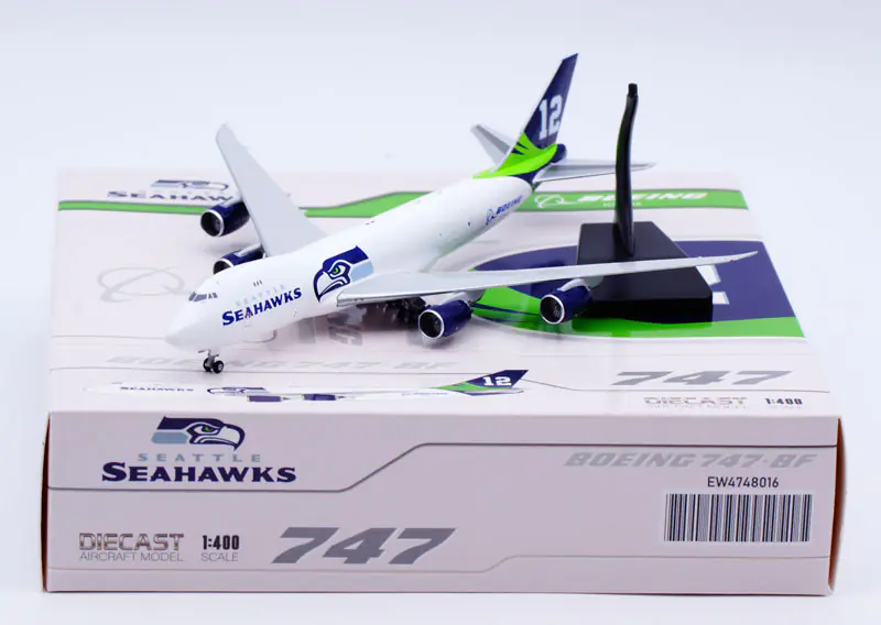 Collectible Diecast Aircraft Model Boeing B747-8F EW4748016 JC Wings 1:400 "House Color" [Seattle Seahawks] Reg: N770BA