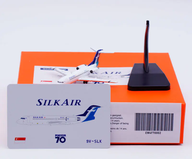 Collectible Diecast Aircraft Model Fokker 70 EW4F70002 JC Wings 1:400 SilkAir Reg: 9V-SLK