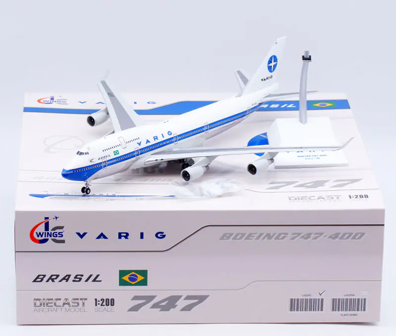 Collectible Diecast Aircraft Model Boeing B747-400 LH2292 JC Wings 1:200 Varig Airlines Reg: PP-VPI