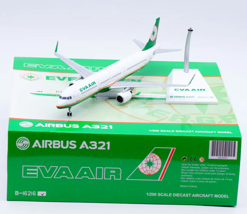 Collectible Diecast Aircraft Model Airbus A321 LH2095 JC Wings 1:200 Eva Air Reg: B-16216