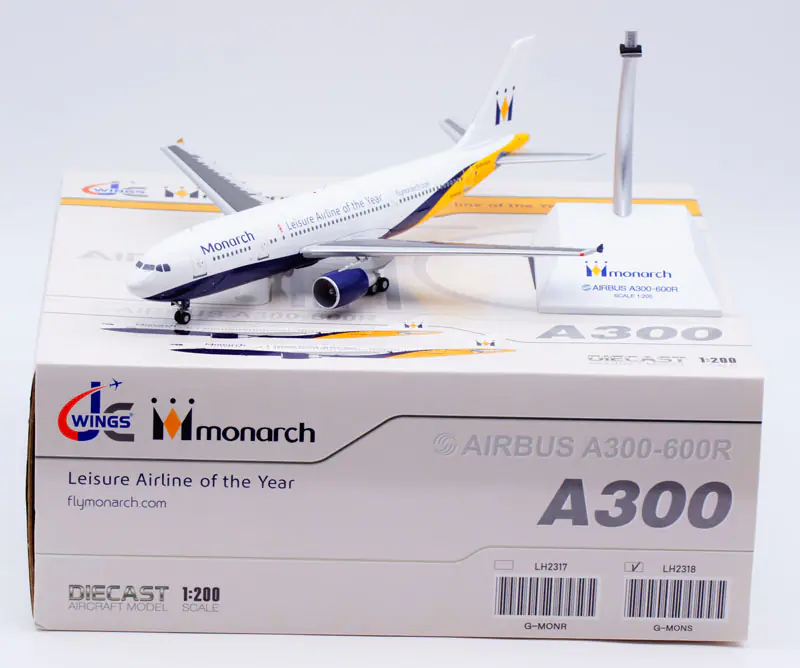 Collectible Diecast Aircraft Model Airbus A300-600R LH2318 JC Wings 1:200 Monarch Airlines Reg: G-MONS