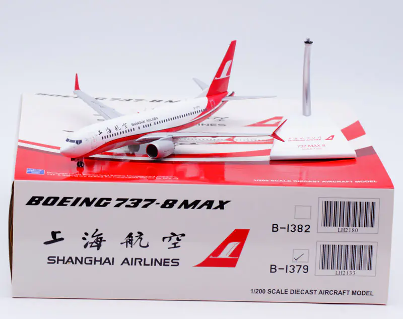 Collectible Diecast Aircraft Model Boeing 737 MAX 8 LH2133 JC Wings 1:200 Shanghai Airlines Reg: B-1379