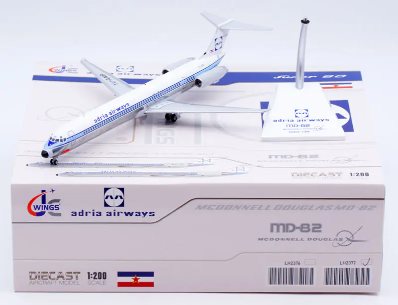 Collectible Diecast Aircraft Model McDonnell Douglas MD-82 LH2377 JC Wings 1:200 Adria Airways Reg: YU-ANB