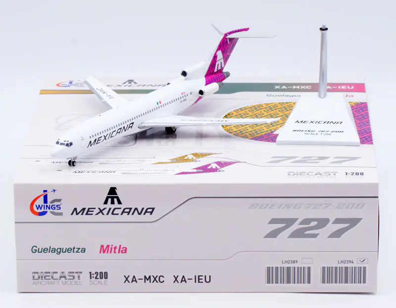 Collectible Diecast Aircraft Model Boeing B727-200 LH2394 JC Wings 1:200 Mexicana Airlines Reg: XA-MXC