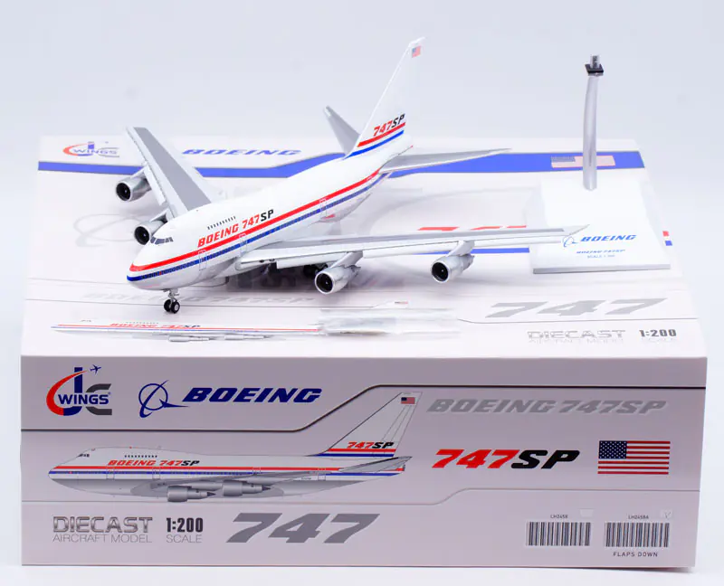 Collectible Diecast Aircraft Model Boeing B747SP LH2458A JC Wings 1:200 'House Color' Reg: N747SP Flaps Down
