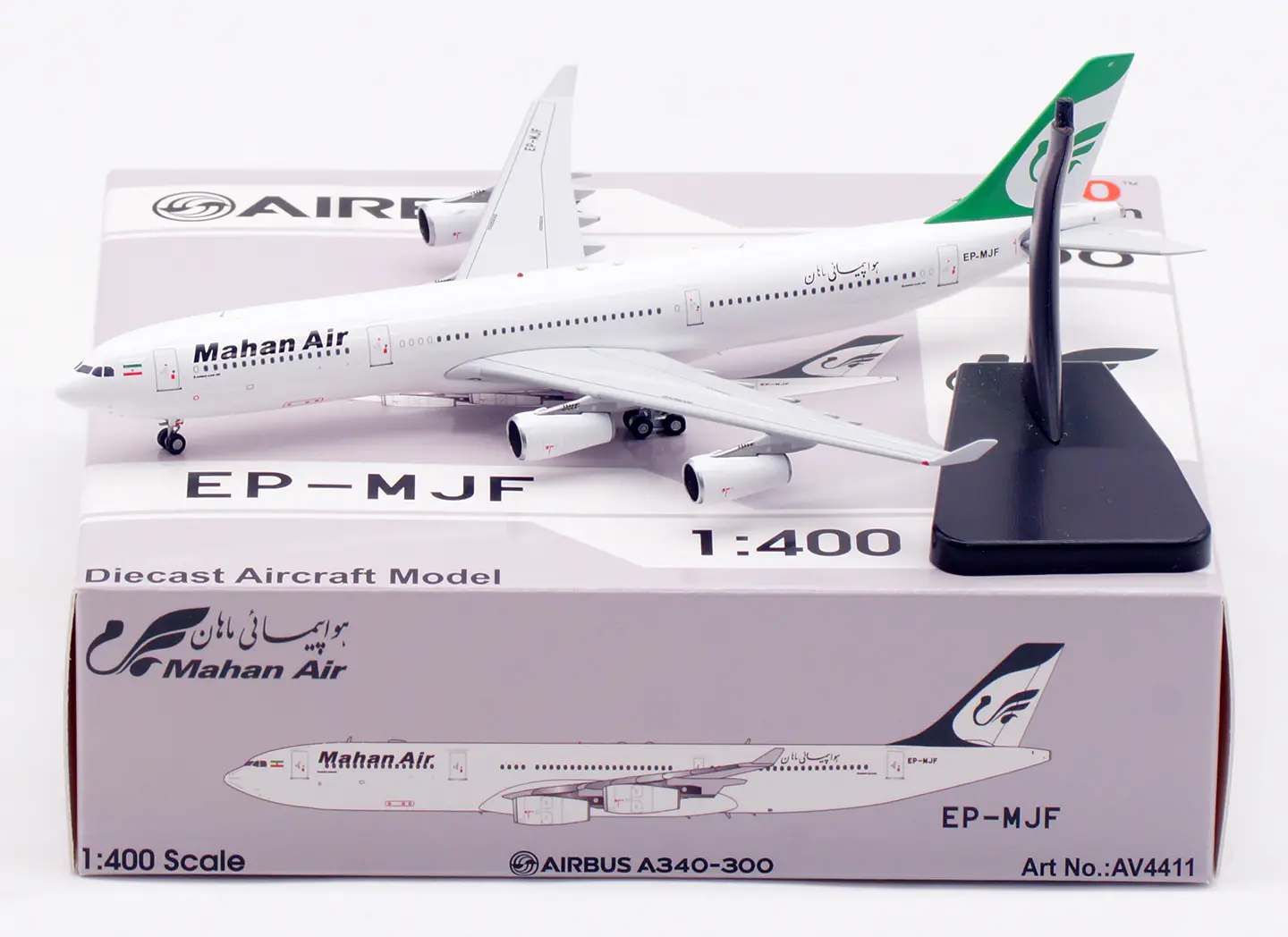 Collectible Diecast Aircraft Model Airbus A340-300 AV4411 Aviation 1:400 Mahan Air Reg: EP-MJF