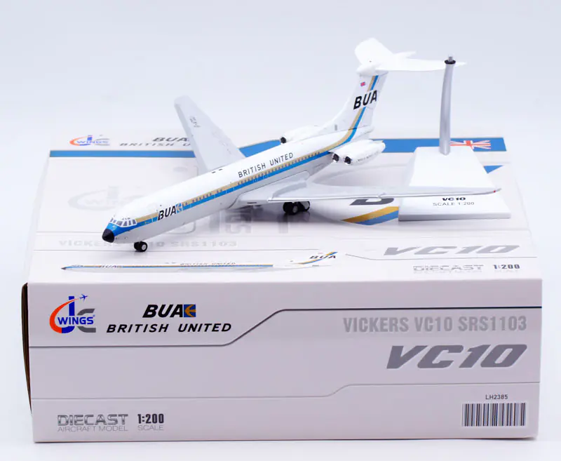Collectible Diecast Aircraft Model Vickers VC10 Srs1101 LH2385 JC Wings 1:200 British United Airways Reg: G-ATDJ