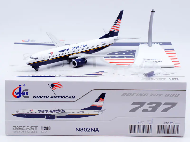 Collectible Diecast Aircraft Model Boeing B737-800 LH2437 JC Wings 1:200 North American Airlines Reg: N802NA