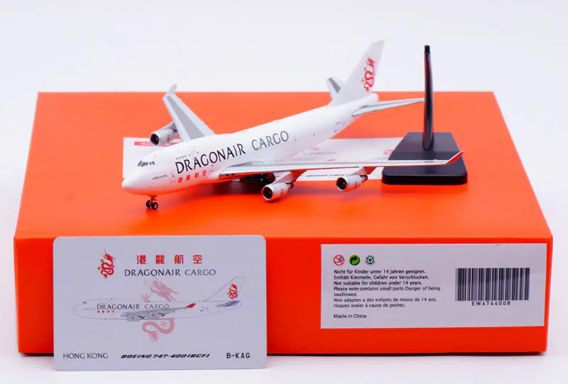 Collectible Diecast Aircraft Model Boeing B747-400(BCF) EW4743001 JC Wings 1:400 DRAGONAIR Cargo Reg: B-KAG